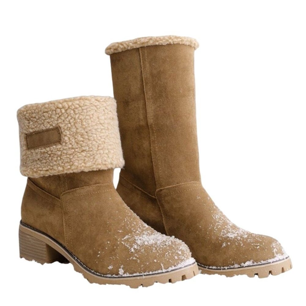 ROSY - Camel Plush-Lined Fold-Over Winter Boot